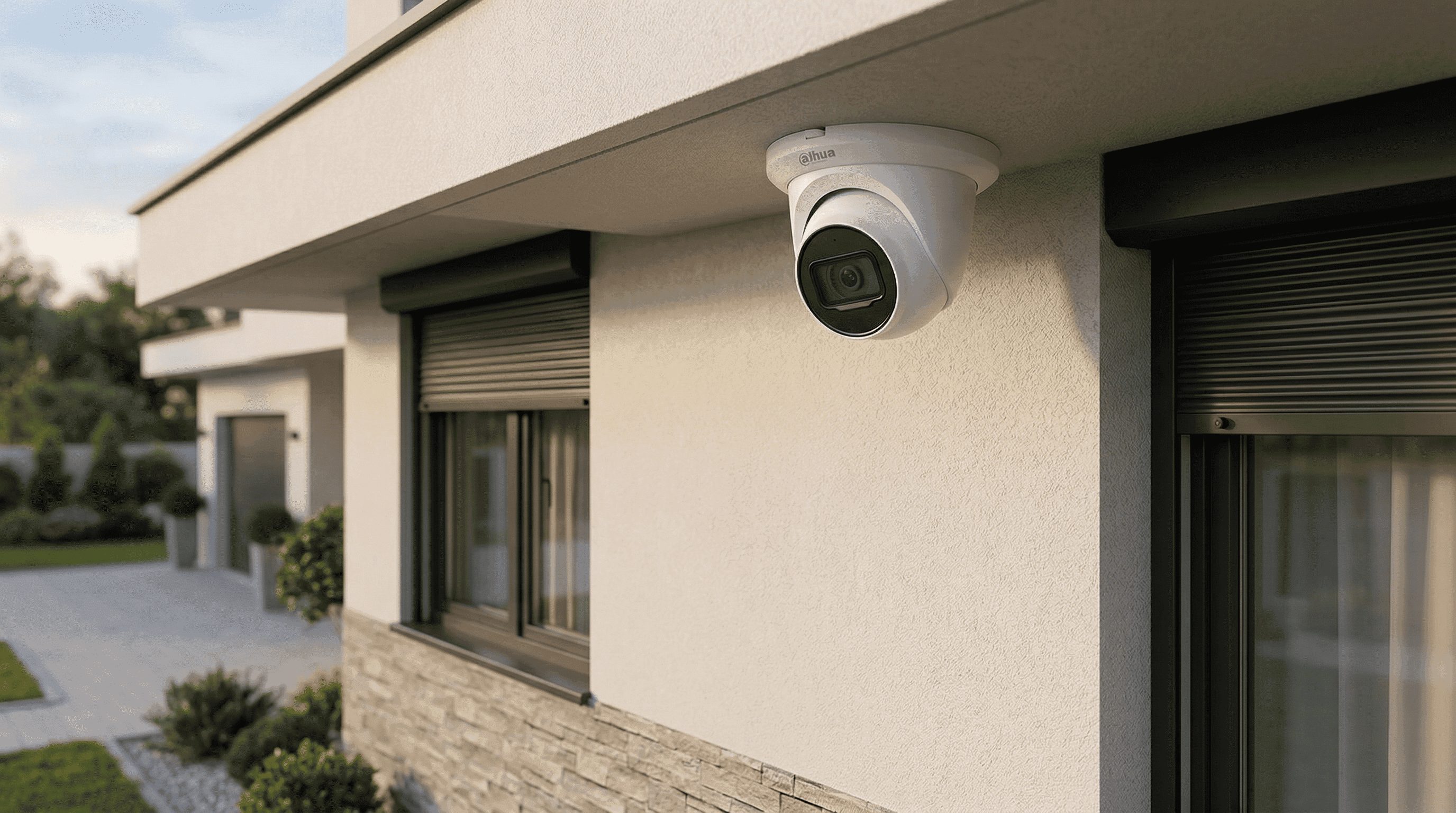 CCTV security dome camera mounted on exterior wall