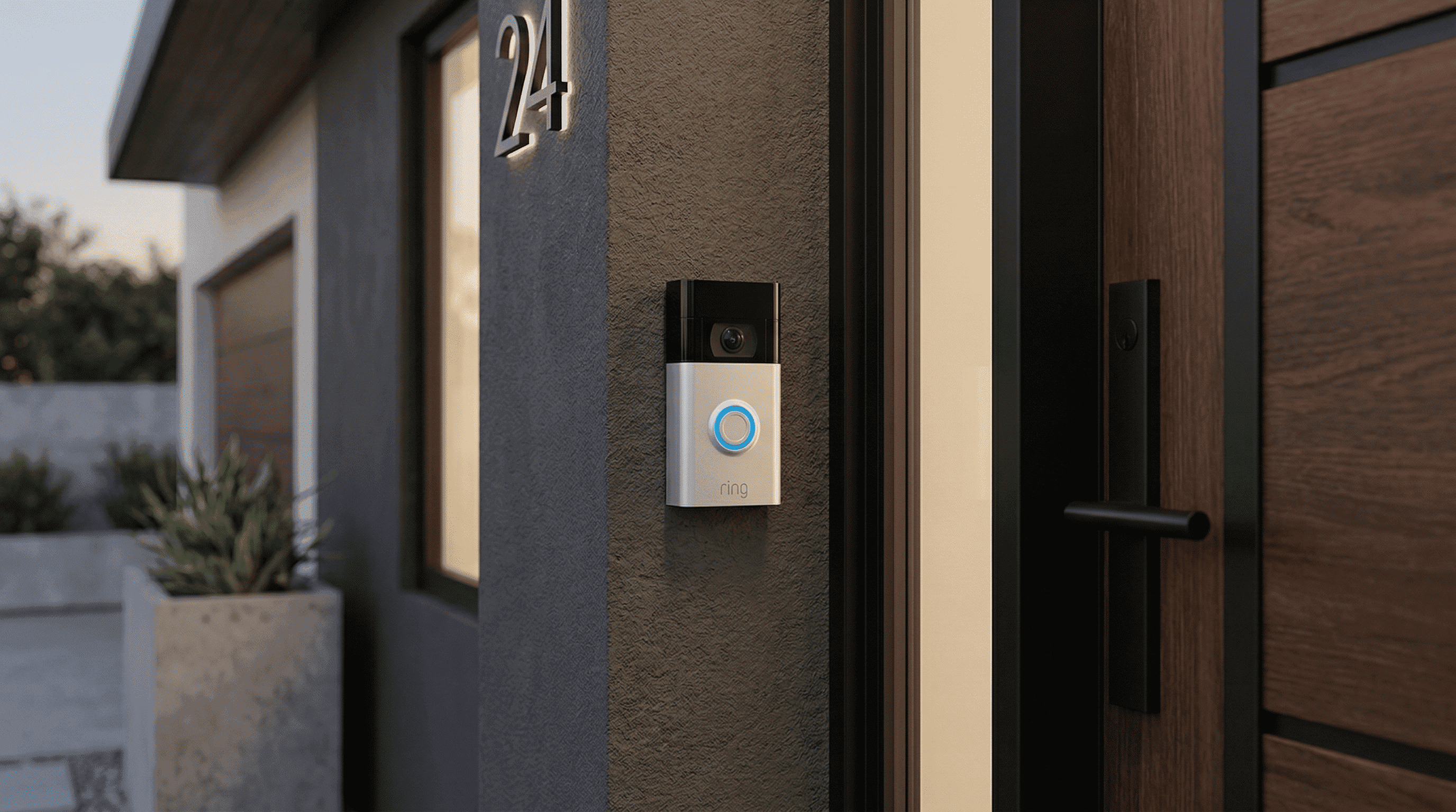 Smart video doorbell installed at front door